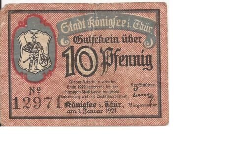 Аверс банкноты 10 fenigów (Niemcy) 1921