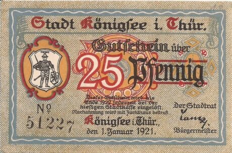 Аверс банкноты 25 fenigów (Niemcy) 1921