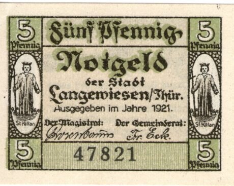 Аверс банкноты 5 fenigów (Niemcy) 1921