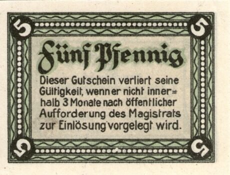 Реверс банкноты 5 fenigów (Niemcy) 1921