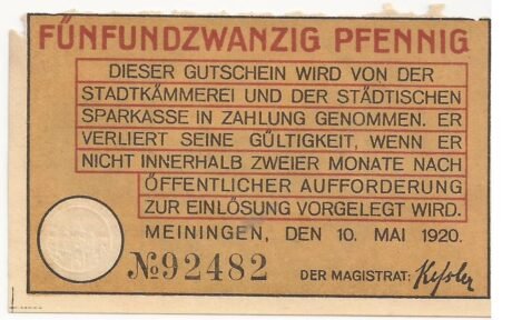 Аверс банкноты 25 fenigów (Niemcy) 1920