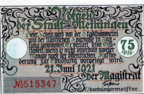 Аверс банкноты 75 пфеннигов (Германия) 1921 года