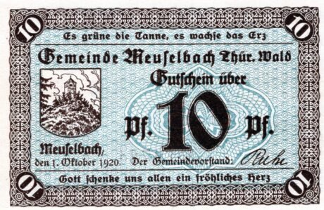 Аверс банкноты 10 fenigów (Niemcy) 1920