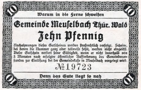 Реверс банкноты 10 fenigów (Niemcy) 1920