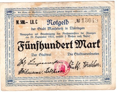 Аверс банкноты 500 marek (Niemcy) 1922
