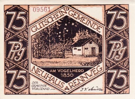 Аверс банкноты 75 fenigów (Niemcy) 1921
