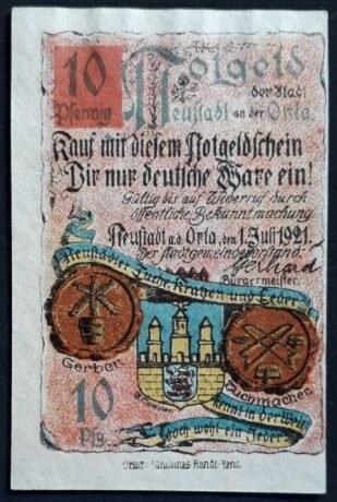 Аверс банкноты 10 fenigów (Niemcy) 1921