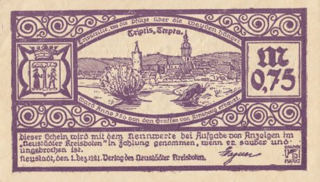 Аверс банкноты 0,75 marki Verlag Neustädter Kreisbote (Niemcy) 1921