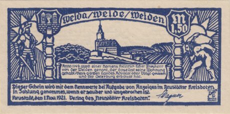 Аверс банкноты 1,50 marki Verlag Neustädter Kreisbote (Niemcy) 1921