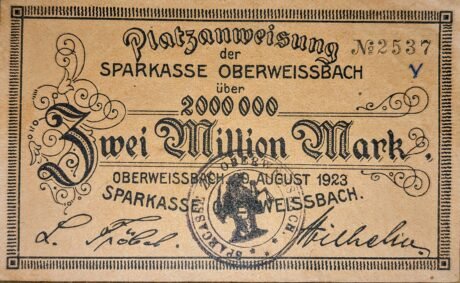 Аверс банкноты 2000000 марок Sparkasse (Германия) 1923 года