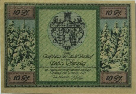 Аверс банкноты 10 fenigów (Niemcy) 1921