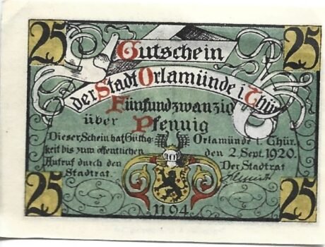 Аверс банкноты 25 fenigów (Niemcy) 1920