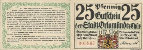 Аверс банкноты 25 fenigów (Niemcy) 1921