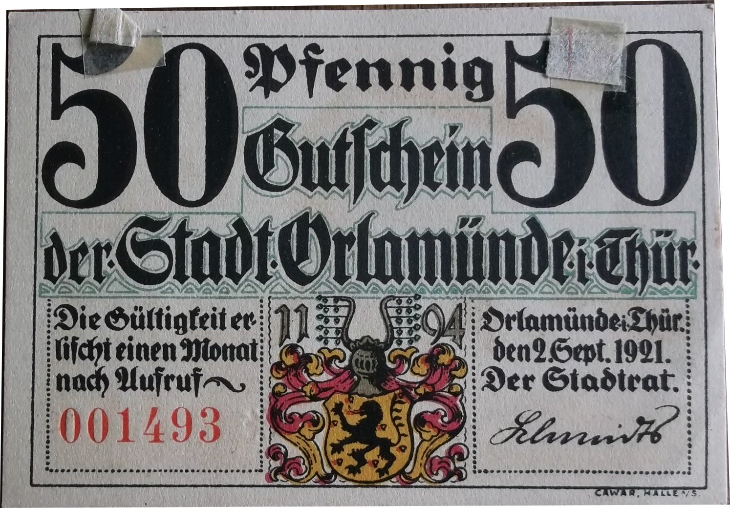 Аверс банкноты 50 пфеннигов (Германия) 1921 года