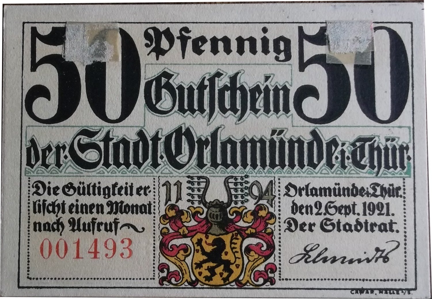 Аверс банкноты 50 пфеннигов (Германия) 1921 года