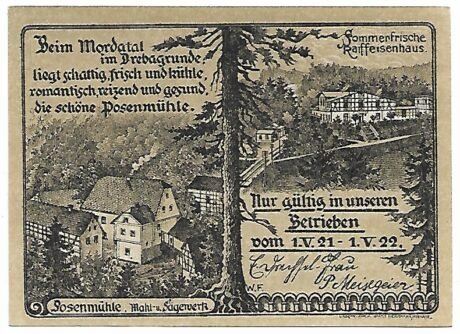 Аверс банкноты 25 пфеннигов Posenmühle and Raiffeisenhaus (Германия) 1921 года