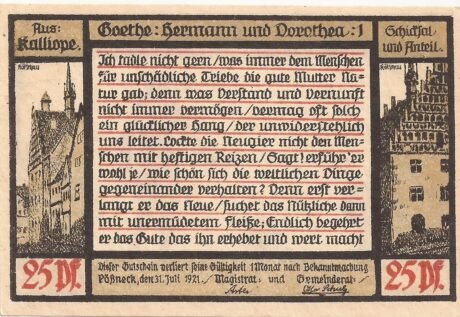 Аверс банкноты 25 fenigów Seria Goethe - Wydanie 1 (Niemcy) 1921