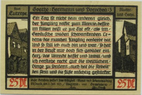 Аверс банкноты 25 fenigów Seria Goethe - Numer 3 (Niemcy) 1921