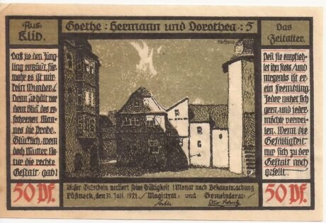 Аверс банкноты 50 fenigów Seria Goethego - Numer 5 (Niemcy) 1921