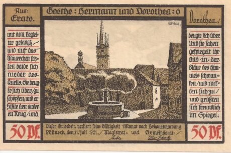 Аверс банкноты Seria Goethego za 50 fenigów – numer 6 (Niemcy) 1921