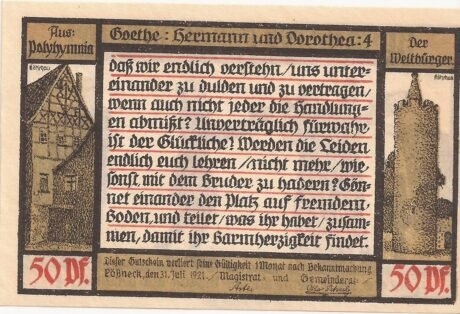 Аверс банкноты 50 fenigów Seria Goethe - Numer 4 (Niemcy) 1921