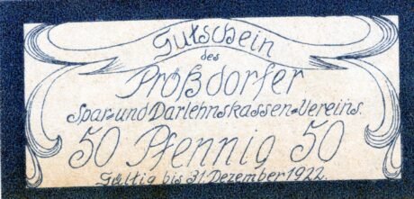 Аверс банкноты 50 fenigów Prößdorfer Spar- und Darlehnskassen-Verein (Niemcy)