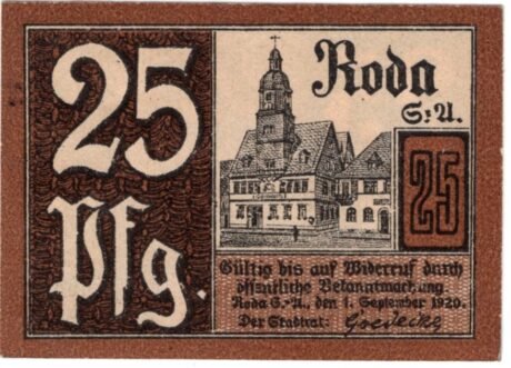 Аверс банкноты 25 fenigów (Niemcy) 1920