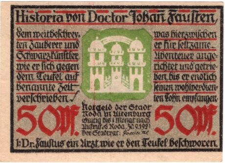 Аверс банкноты 50 fenigów (Niemcy) 1921