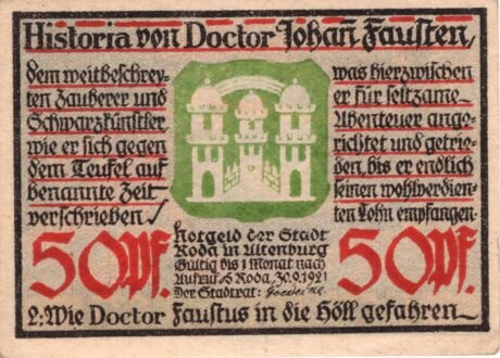 Аверс банкноты 50 fenigów (Niemcy) 1921