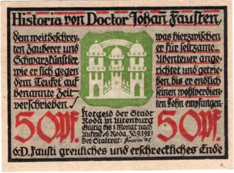 Аверс банкноты 50 fenigów (Niemcy) 1921