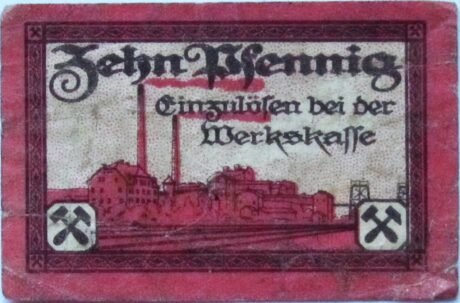 Реверс банкноты 10 fenigów Rositzer Braunkohlenwerke (Niemcy) 1922