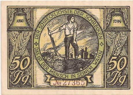 Реверс банкноты 50 fenigów (Niemcy)