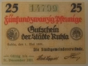 Аверс банкноты 25 fenigów (Niemcy) 1920