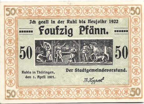 Аверс банкноты 50 fenigów (Niemcy) 1921