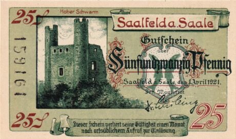 Аверс банкноты 25 пфеннигов (Германия) 1921 года