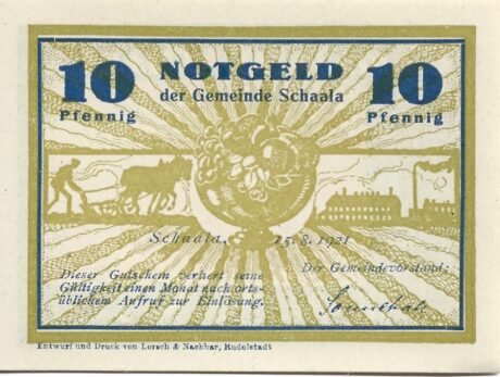 Аверс банкноты 10 fenigów (Niemcy) 1921