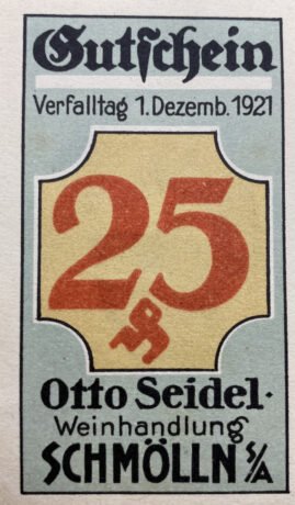 Аверс банкноты 25 fenigów Weinhandlung Otto Seidel (Niemcy) 1921