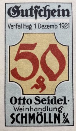 Аверс банкноты 50 fenigów Weinhandlung Otto Seidel (Niemcy) 1921