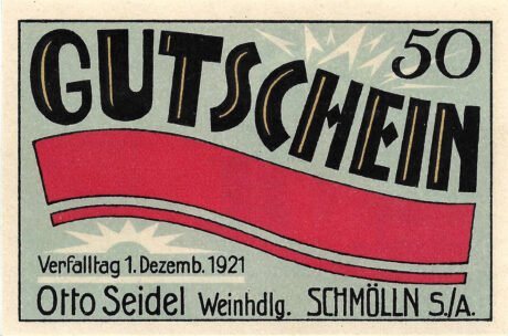 Аверс банкноты 50 fenigów Weinhandlung Otto Seidel (Niemcy) 1921
