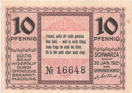 Аверс банкноты 10 fenigów (Niemcy) 1921