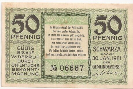 Аверс банкноты 50 fenigów (Niemcy) 1921