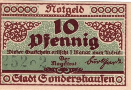 Аверс банкноты 10 fenigów (Niemcy) 1921