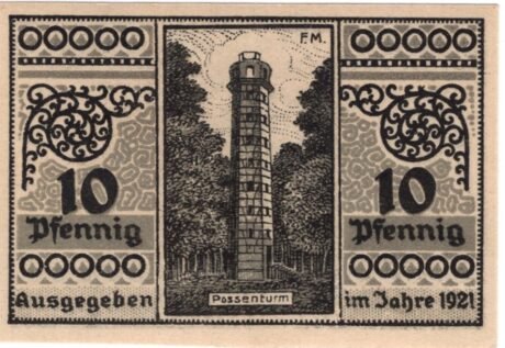 Реверс банкноты 10 fenigów (Niemcy) 1921