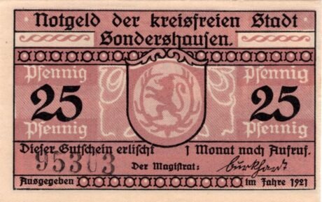 Аверс банкноты 25 fenigów (Niemcy) 1921