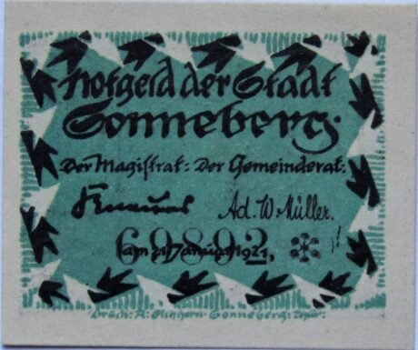 Аверс банкноты 10 fenigów (Niemcy) 1921