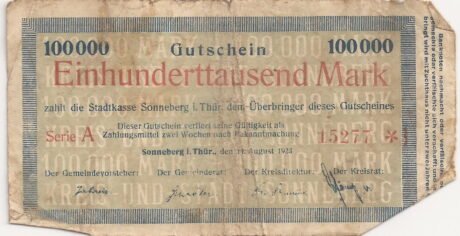 Аверс банкноты 100000 marek (Niemcy) 1923