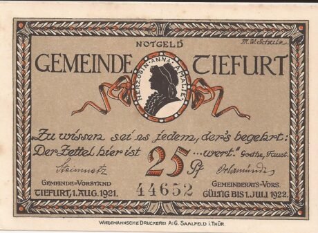 Аверс банкноты 25 fenigów (Niemcy) 1921