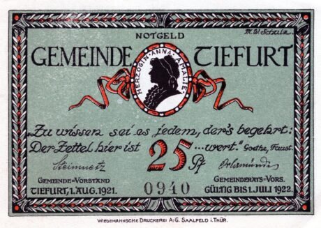 Аверс банкноты 25 fenigów (Niemcy) 1921