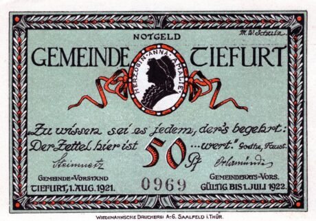 Аверс банкноты 50 fenigów (Niemcy) 1921