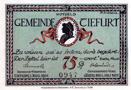 Аверс банкноты 75 пфеннигов (Германия) 1921 года